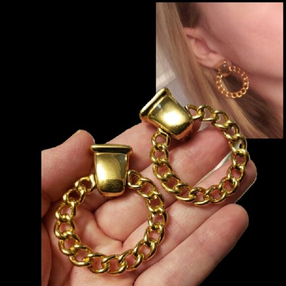 Givenchy Vintage 18k Gold-Plated Chain Hoop Clip-On Earrings